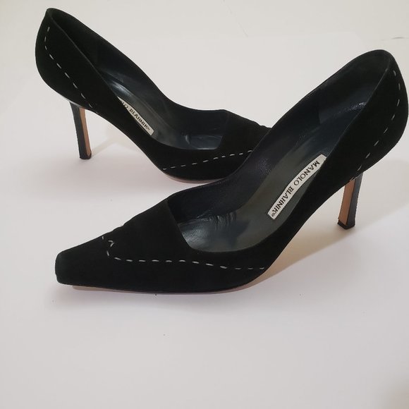 Manolo Blahnik Shoes - Manolo Blahnik Black Square Toe Suede Pumps 41